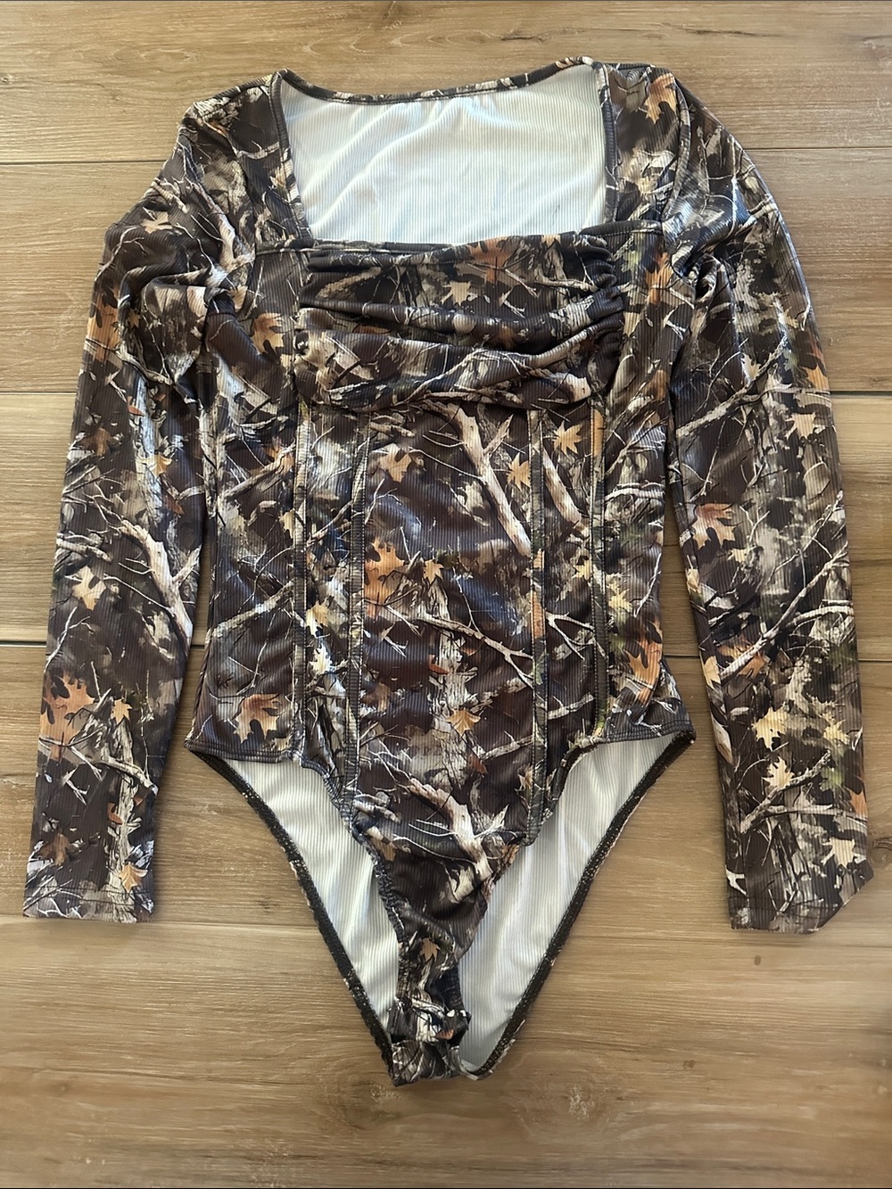 Yozy Camo Ruched Corset Bodysuit 4
